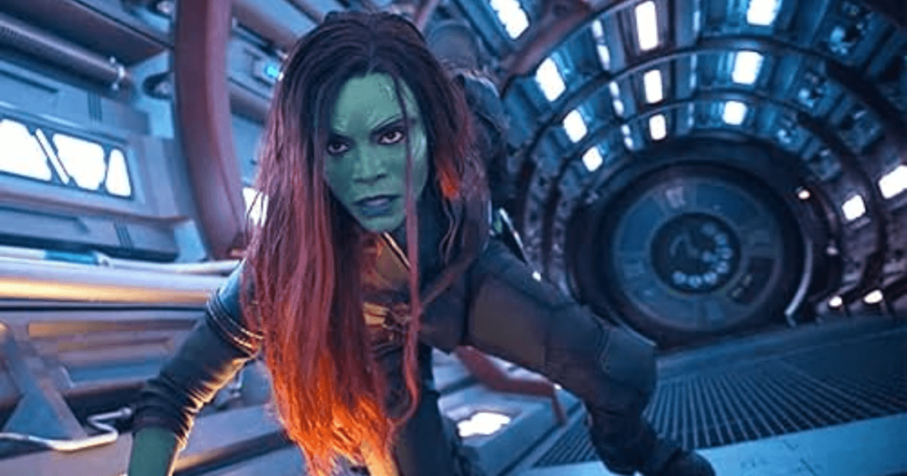 Zoe Saldana portrays Gamora